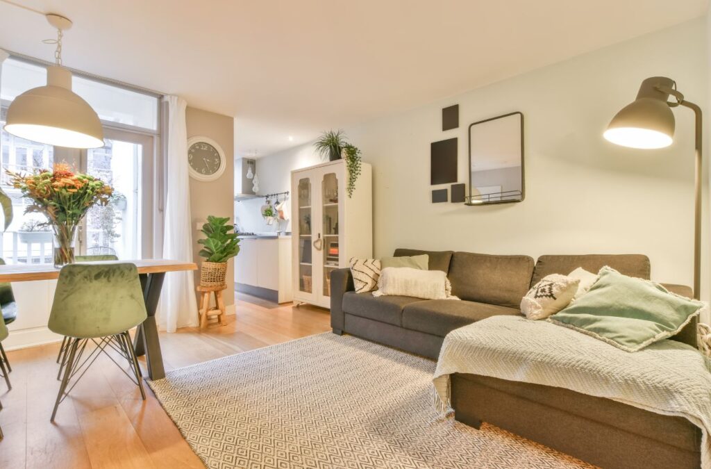 clean and organized living room after professional cleaning service