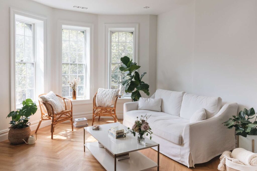 clean and organized living room after professional cleaning