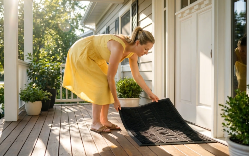 front entrance with doormats helping keep floors clean in a New Jersey home